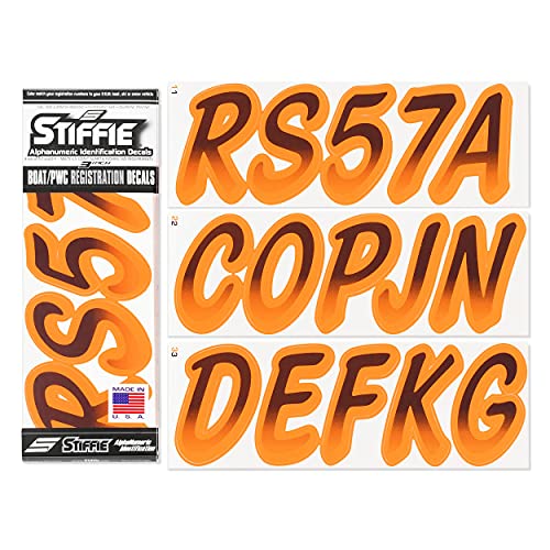 Image of STIFFIE Whipline Black /Orange Crush 3 inch Super Sticky Boat & PWC Registration Decals • Numbers Letters Stickers