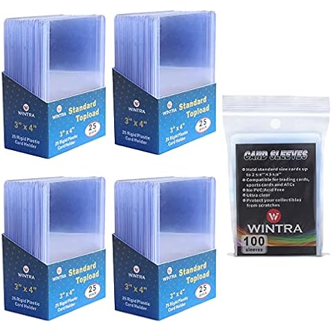 WINTRA 3" x 4" 100 Count 35pt Topload Hard Card Holder and 100 Count Penny Soft Card Sleeves Protectors Bundle for Trading and Sports Cards (100 topload + 100 Sleeves) Cover