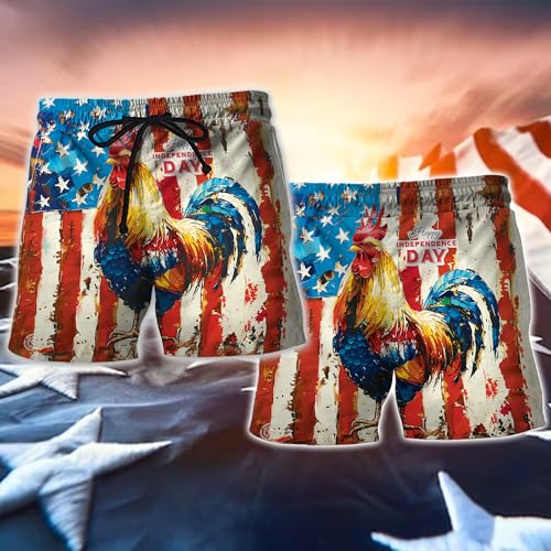 4th of July Men's Swim Trunks - Animal Lovers Hawaiian Shorts for Men, Men's Summer Bathing Shorts Set 402