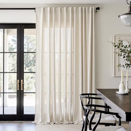 Image of jinchan Linen Curtains Light Filtering Back Tab 100x120 Inch 1 Panel Beige
