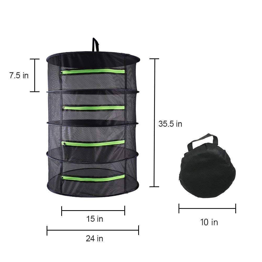 Égouttoir réglable 2/4/6/8 couches pliable en maille filet à suspendre avec fermeture éclair pour légumes hydroponiques, bourgeons et poissons avec sacs de rangement (couleur : noir, taille : 60 x 38