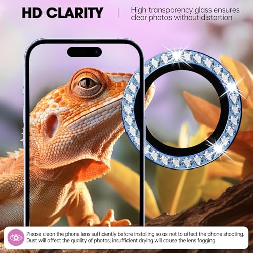 Image of for iPhone 16 /16 Plus Camera Lens Protector Bling Individual Metal Diamond Ring 9H Hardness Scratchproof Protector, Stylish Phone Accessories, Case Friendly (Blue Diamond)