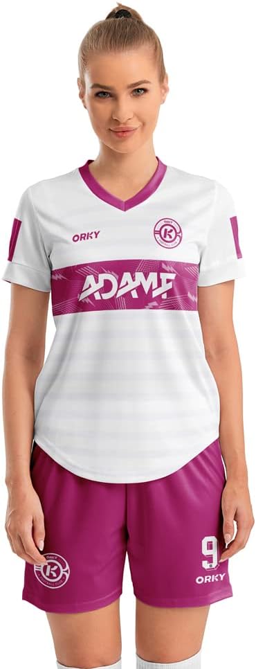 ORKY Women Soccer Jersey, Quick Dry Sublimation Customize Shirt Short Set, Lightweight Personalize Training Uniform Windward