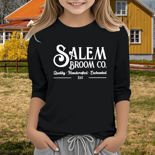 Kids Girls 3/4 Sleeve Trendy T Shirts Kids Halloween Crewneck Sweatshirt Teens Funny Letter Printed Cute Pullover Tops3