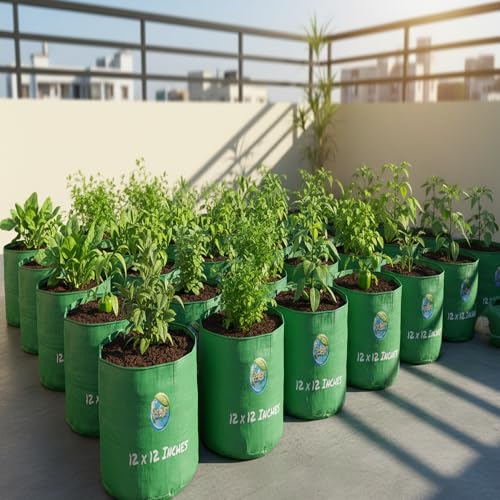 Image of MASHKI HDPE Grow Bags for Home, Terrace & Balcony Gardening - Big Size Vegetable Plant Grow Bags (15x15, 18 inchx18 inch & 24 inchx24 inch - Heavy Duty, UV Stabilized) (10, 12x12 Inches)