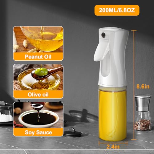Olive Oil Dispenser Bottle Oil Sprayer for Cooking, Cooking Oil Sprayer Mister 200ml Glass BBQ Glass Spray Bottle Oil Dispenser for Kitchen Leak-Proof Kitchen Gadget for BBQ Air Fryer Salad Baking