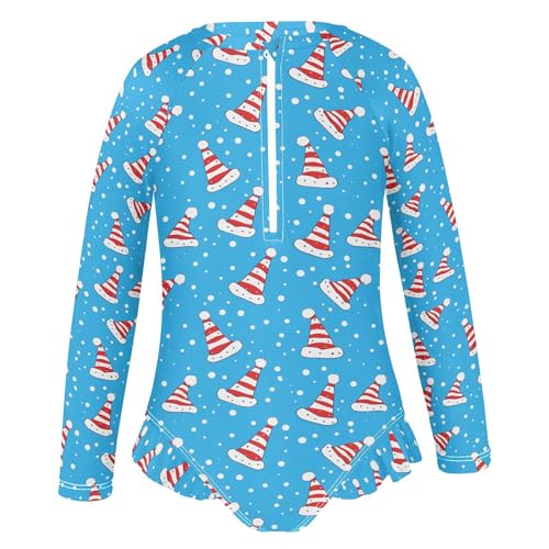 Christmas Hat Girls Long Sleeve Rashguard Swimsuit UV Protection One-Piece Swimwear Bathing Suit B04046822
