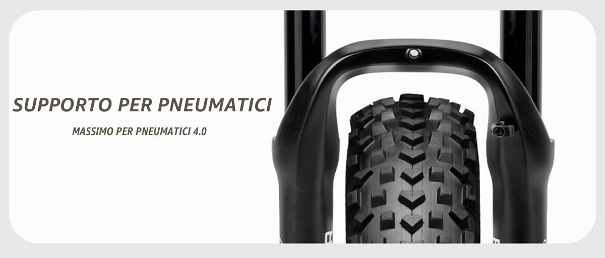 Forcella 20 Pollici Pneumatico 4,0" Sospensioni pneumatiche Biciclette 1-1/8" Freno a Disco QR Escursione 140mm Rimbalzo Regolabile per BMX Snow Beach XC Forcella e-Bike