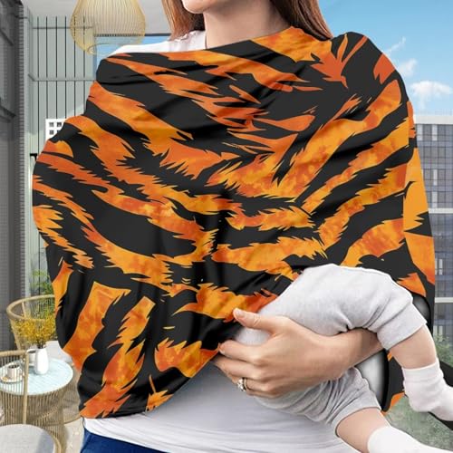 Image of Forchrinse Tiger Stripes Baby Car Seat Canopy for Boys Girls Car Seat Cover Soft Nursing Breastfeeding Cover for Mom