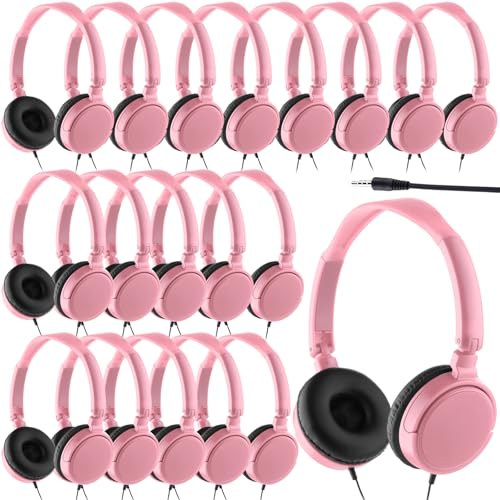 Image of Yunsailing 18 Pack Classroom Headphones Bulk, Wired Headphones,Pink
