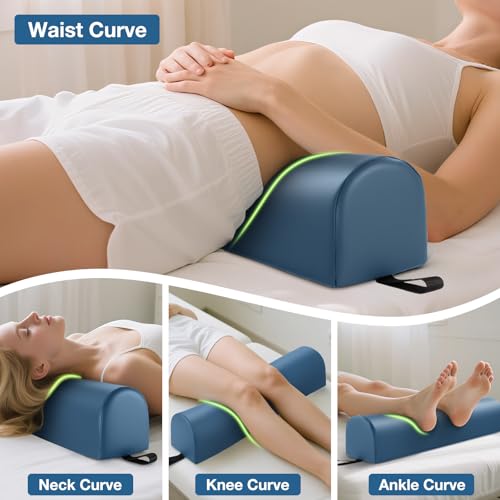 Image of Noverlife 3 /4 Round Massage Bolster, 26x6x6 inch Leg Bolster for Massage Table with Strap Handle PU Leather Bolster Pillow for Legs, Physical Therapy Bolsters Under Back Knee Ankles Pain Relief - Blue