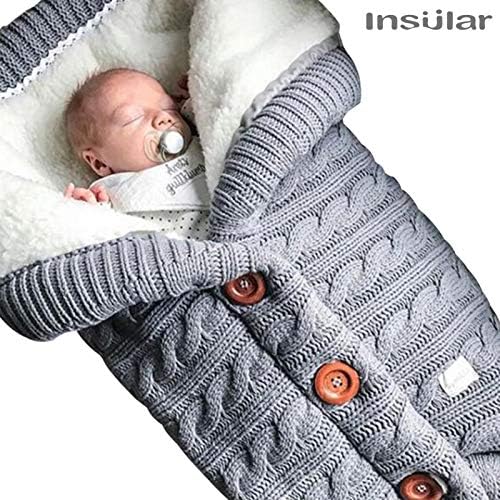 insular Warm Baby Sleeping Bag Envelope Winter Kid Sleepsack Footmuff Stroller Knitted Sleep Sack Newborn Knit Wool Swaddling Blanket (Gray) - Image 9