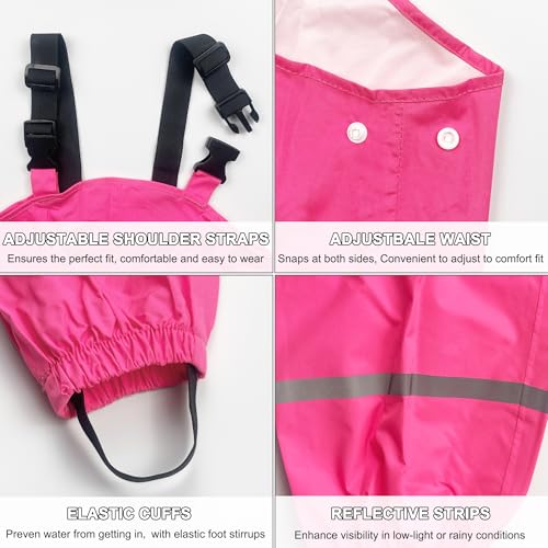 Image of Fewlby Kids Rain Bib Pants, Toddlers Waterproof Suspender Dirty Proof Rain Wear for Boys and Girls