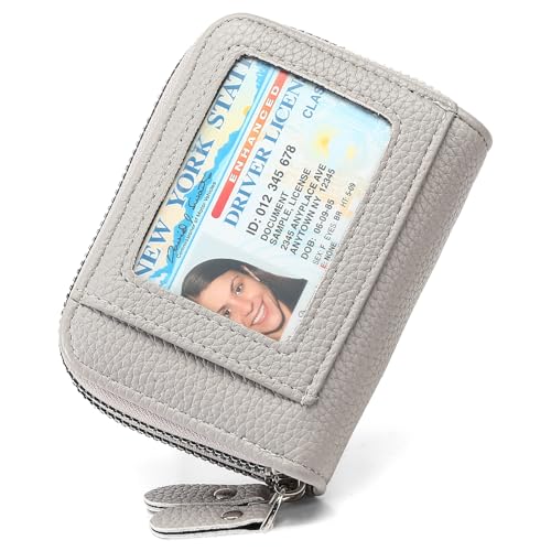 Image of RNIEGA Credit Card Holder Wallet RFID Blocking Leather Small Wallet for Women Double Zipper Wallet with ID Window