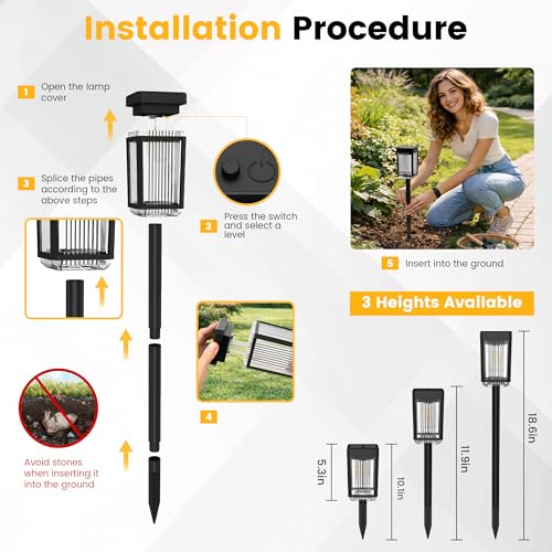 HMDecor 10-40 LM Solar Pathway Lights 3 Brightness Modes 8 Pack | Solar Lights Outdoor Waterproof IP65 Garden Lights Solar Powered for Walkway Driveway Yard Patio Decor (Warm White) - image 7