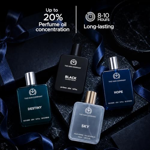 Image of The Man Company Premium Perfume Gift Set for Men (4 x 50ml) with Travel Pouch - Black, Hope, Destiny & Sky | Long-Lasting EDP & EDT Fragrances | Luxury Gift Set for Birthday, Anniversary & Valentine's Day