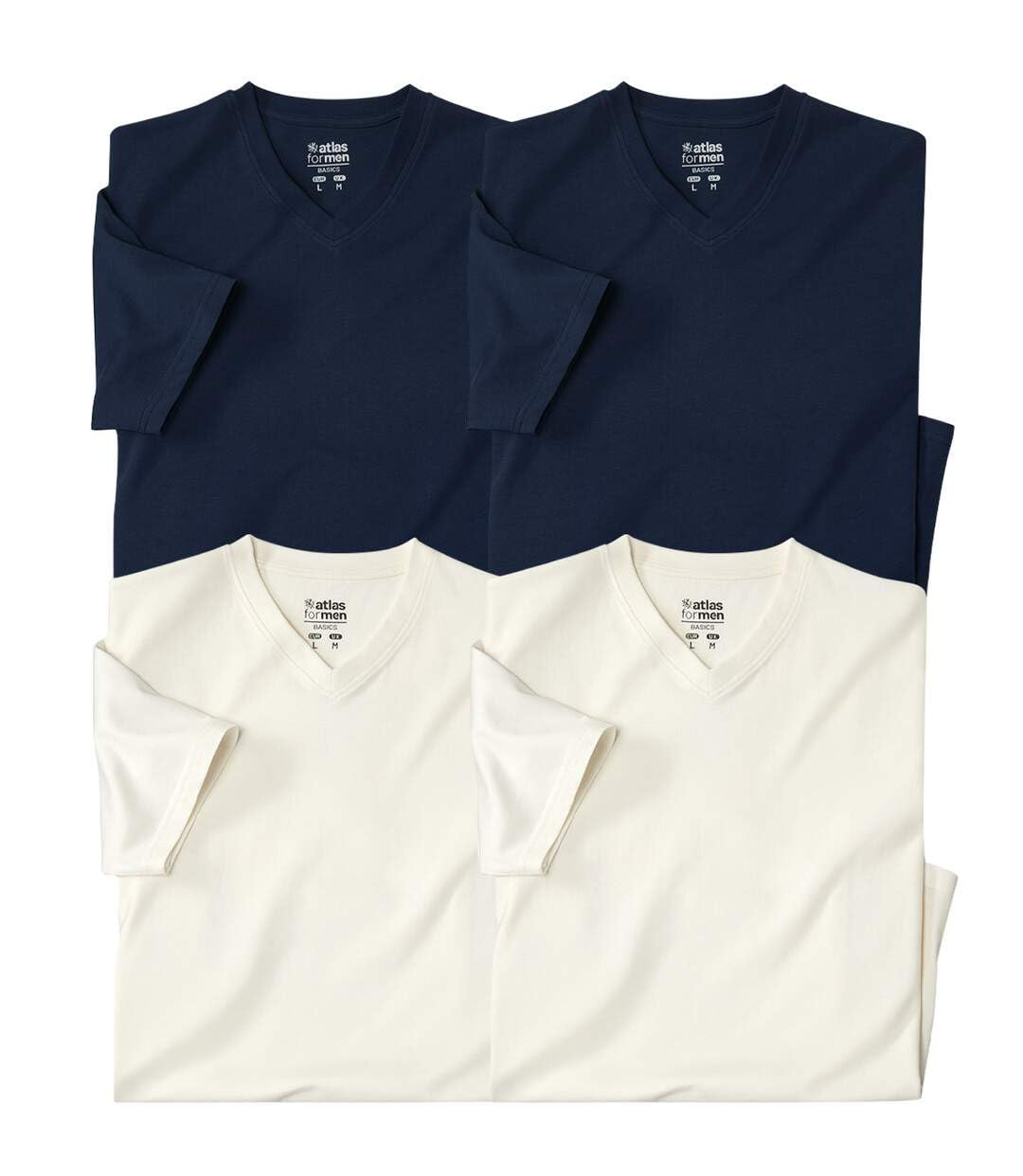 ATLAS FOR MEN - Pack of 4 Men's Plain V-Neck T-Shirts - Black White - 3XL
