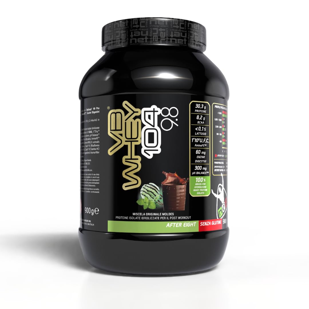 Net Integratori VB WHEY 104 9.8 Optipep - 900g After Eight - Proteine Isolate Idrolizzate per via Enzimatica Con EAA e BCAA - Massimizza Sintesi Proteica, Crescita e Mantenimento Muscolare