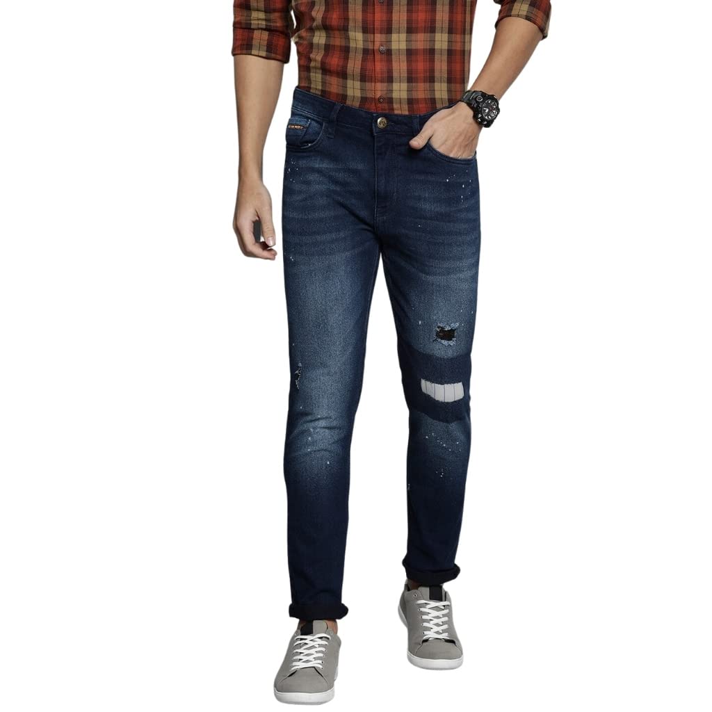 the indian garage co Men Slim Fit Distressed Mid-Rise Stretchable Jeans-picture-14