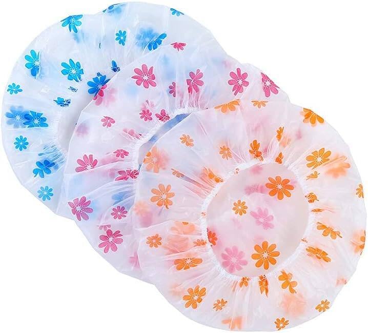 2 gorras de ducha de PE, gorras de baño con flores, gorras de ducha para mujeres, spa, hogar, hotel, peluquería, color aleatorio, gorras de cabello para adultos