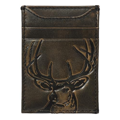 Image of House of Jack Co. Deer Slim Money Clip Wallet for Men, Front Pocket Wallet with Strong Magnet, Full Grain Cowhide Card Holder Wallet, Black
