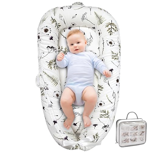 Image of Beisurznga Baby Lounger, Ultra Breathable Cotton Soft Baby Newborn Lounger, Portable Lightweight Adjustable Infant Floor Seat for Travel, Newborn Essentials Baby Registry Search(Forest)