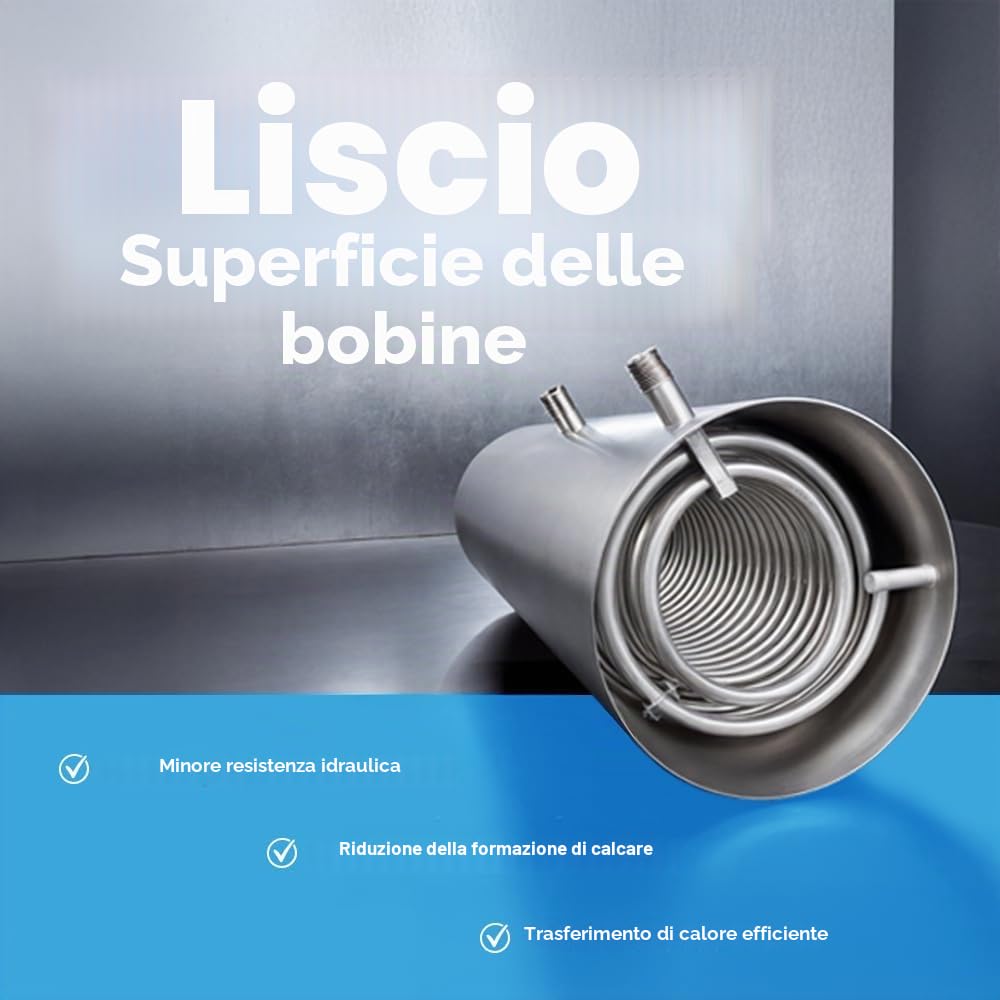 TECHGLOBE - Serbatoi acqua calda - 2 scambiatori di calore (1,8 + 2,4 m²) - acciaio inox - Efficienza energetica - con isolamento da 50 mm - Accumulatore di acqua calda (200 L)