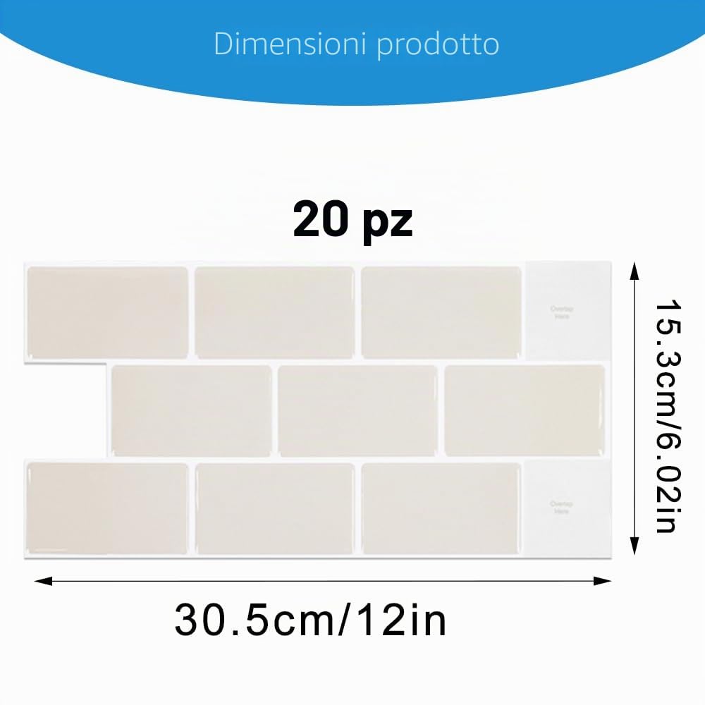 20 Pezzi Piastrelle Adesive Cucina Piastrelle da parete autoadesive per Cucina, Bagno,Parete, Autoadesivo