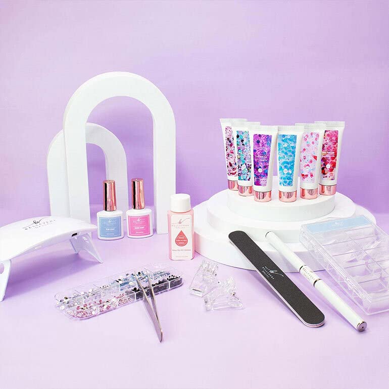 Bellavena PREMIUM POLYGEL NAIL STARTER KIT l Made in USA l 6 Colors Polygel Nail Starter Kit l Non-Toxic & Odor Free l Long Lasting (Blushing Heart Edition)