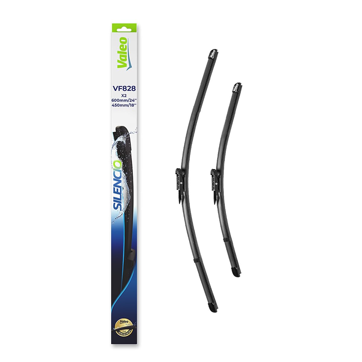 Valeo Silencio Kit de 2 Balais d'Essuie-Glace Plats VF828 - Avant - 600 mm / 450 mm - Remplacement d'Équipement d'Origine, Fabriqués en France - 577828