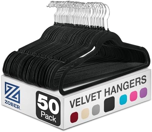 ZOBER Black Velvet Hangers 50 Pack - Clothes Hangers, Coat Hanger...