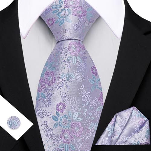 Image of Barry.Wang Men Tie Set Floral Paisley Silk Necktie Pocket Square Cufflinks Formal Wedding Party Business