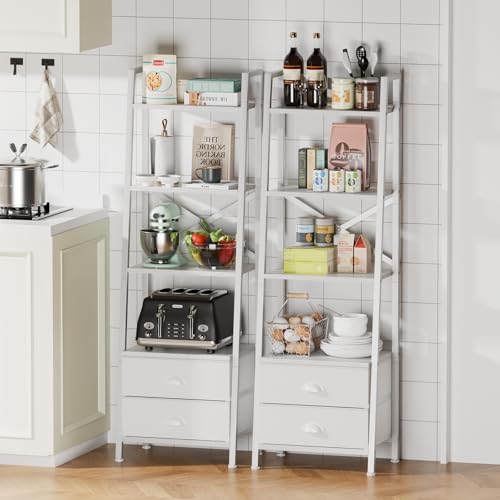 Furologee 4-Tier Ladder Shelf,Small Bookshelf with 2 Drawers,Vertical Bookcase Storage Rack Organizer,Display Bookshelves for Living Room,Bedroom,Bathroom,Home Office,Kitchen,White - Image 5