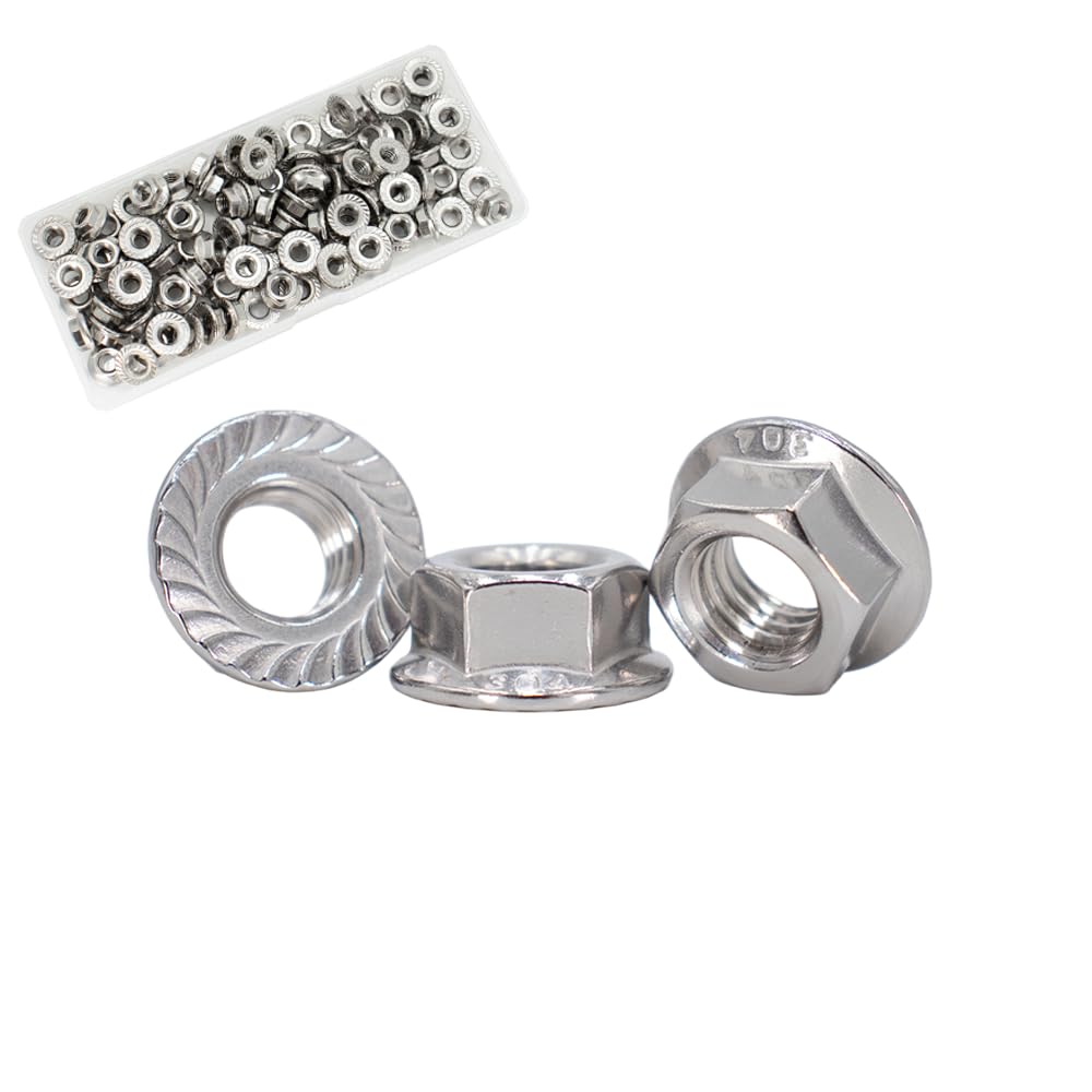 M5x0.8mm DIN6923 Serrated Flange Nuts 100 Pack 304 Stainless Steel Hex Lock Nuts Full Thread for Industrial Construction Fasteners