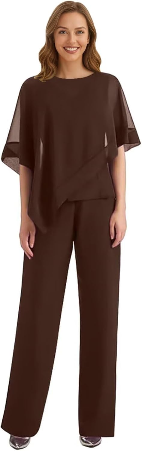 3 PCS Mother of The Bride Pant Suits for Women Chiffon Dressy Wedding Guest