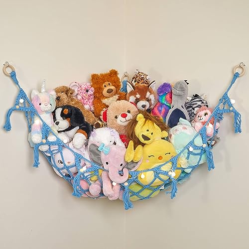 Lilly's Love Stuffed Animal Macrame Hammock w/String Lights | Large