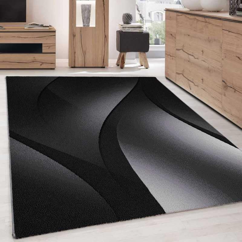 Tapis motif vagues noir gris 80x300 cm pour sublimer l'entrée