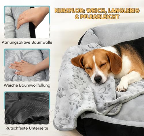 Truevaste Hundebett 90x70cm mit Kleine Hundekissen in Knochenform & Leichte Decke,Weiches Hundesofa aus Kurzhaar-Flausch für Mittelgroße Hunde,Waschbar Hundekorb,Hundekörbchen mit Rutschfester Boden