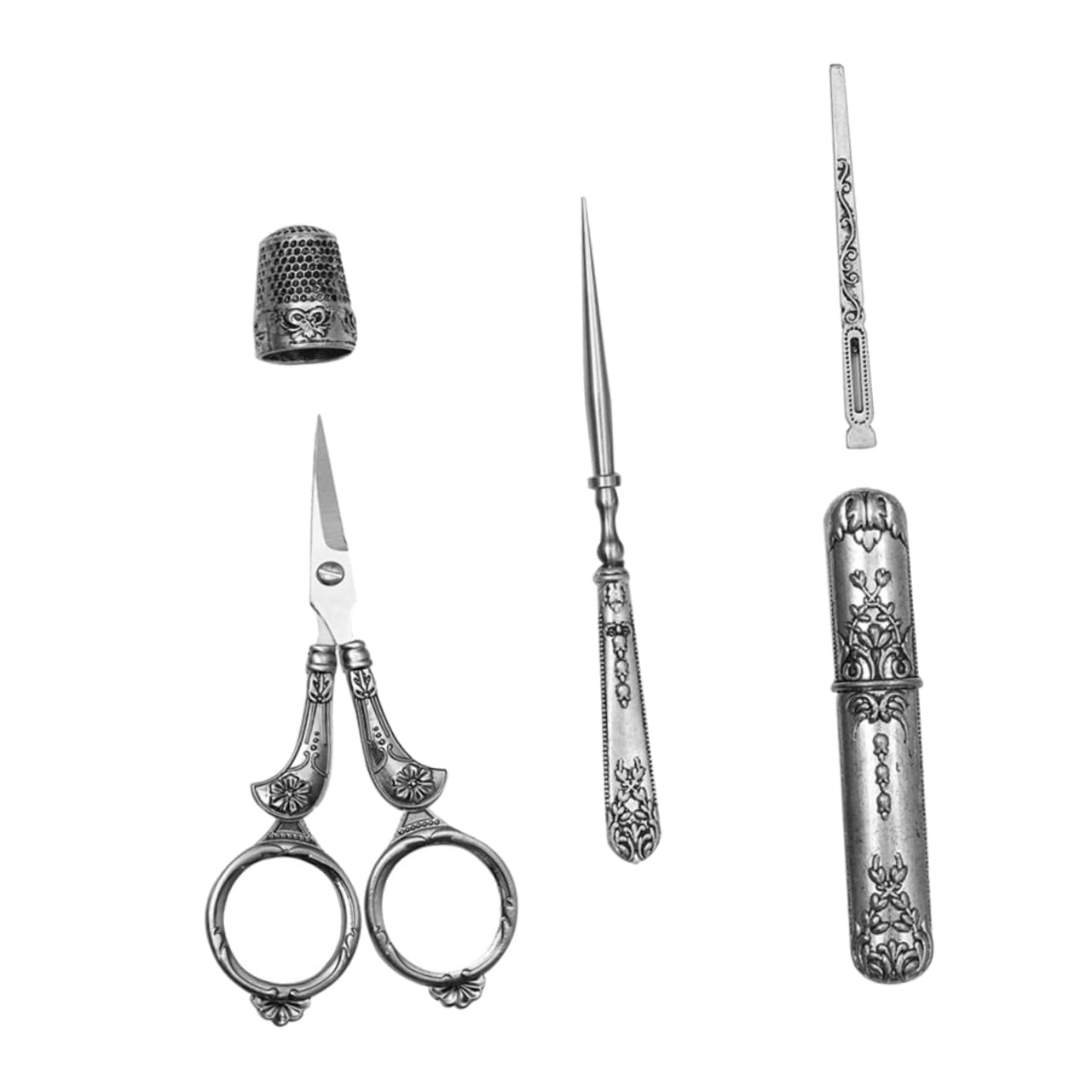 1 Set Strumenti Da Cucito D'epoca Forbice Multifunzionale Forbice Da Cucito Artigianale Kit Combinati Incrociata Forbici Retrò Ditali Per Ricamo Silver Ferro Da Stiro NUOBESTY