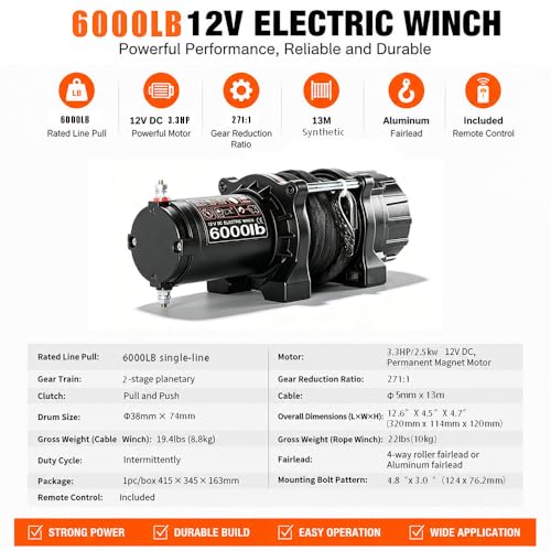 Winch Eléctrico 6000 lbs con Cuerda Sintética y Control Dual miniatura 4