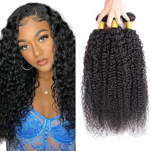 WuvuSnm Tissage Naturel Cheveux Humain Curly Wave Bundles Human Hair Extensions Cheveux Naturel Unprocessed Remy Double Weft 50g/Pcs 3 Bundles Per Pack Couleur...