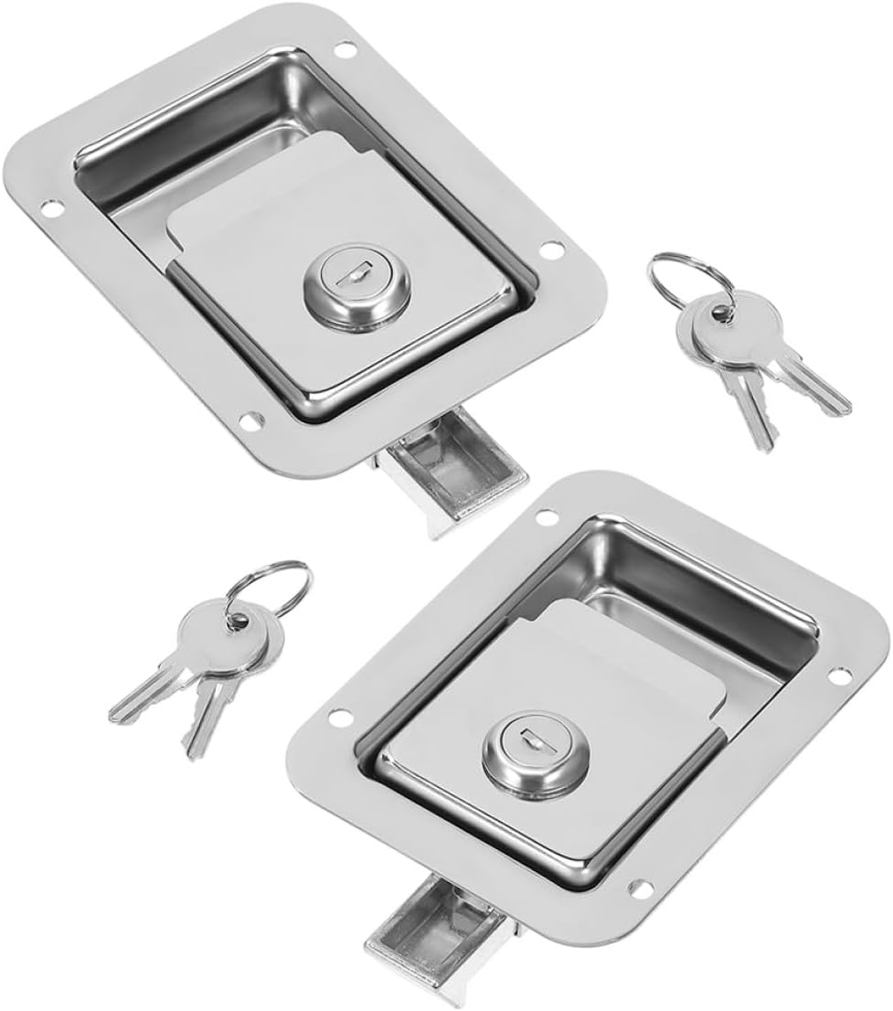 YARNOW 2 Sets Trailer Flush Mount Lock Zinc Alloy Locking Paddle Latch Recessed Flush Door Handle Latch for Rv Toolbox Camper Truck Bed Safety Security