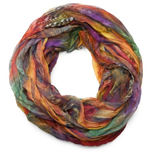 styleBREAKER Feder Muster Batik Style Loop Schlauchschal/Crash and Crinkle/seidig leicht 01016064, V2, Farbe:Bunt