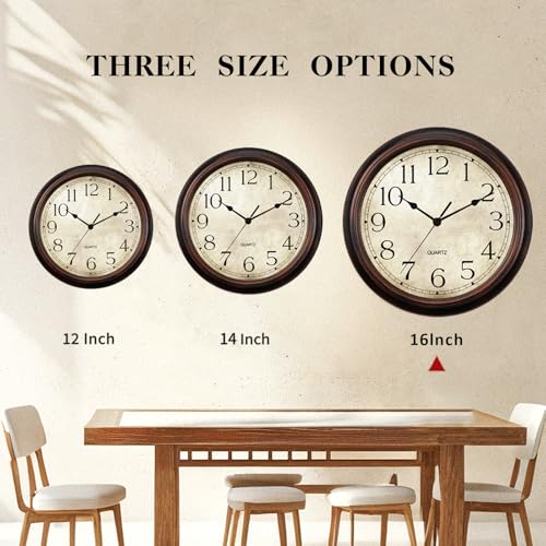 Image of KECYET Wall Clock Battery Operated Vintage Silent Non-Ticking Analog Wall Clocks 16 Inch Small Retro Clock Decorative for Kitchen Bathroom Bedroom Home Office (Bronze)