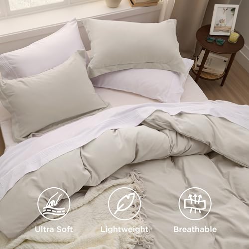 Image of Bedsure Oversized Queen Duvet Cover - 3 Pieces Prewashed Cotton-Like Polyester Extra Soft Bedding Set, Includes 1 Duvet Cover 98x98 Inches with Zipper Closure & 2 Pillow Shams, Linen, No Comforter