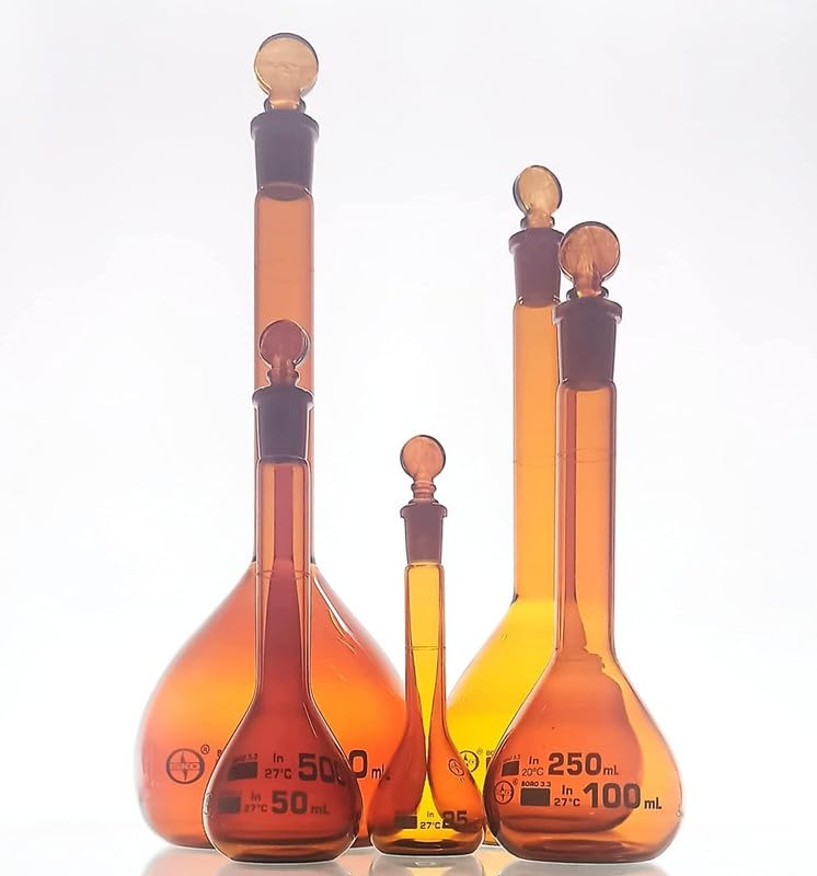 ISKO® Borosilicate Glass | Volumetric Flask with Stopper | 1000ml | Amber Glass | 2 Pcs
