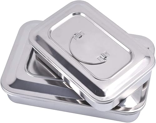 Miniatura 7 de Bandejas quirúrgicas médicas de acero inoxidable para instrumentos dentales, organizador de bandeja de esterilización, bandejas con tapa y asa de