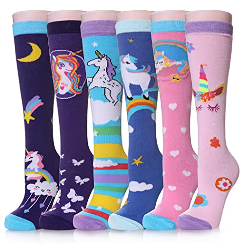 6 pairs girls knee high socks cartoon animal patterns cotton sock…