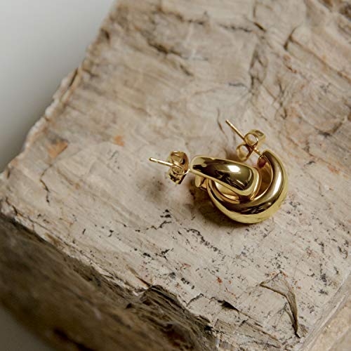 PAVOI 18K Yellow Gold Vermeil 925 Sterling Silver Thick Dome Huggie Earrings for Women | Small Wide Round Hoop Earrings4