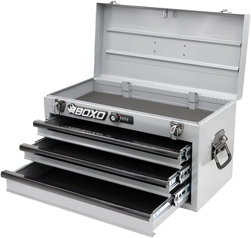 Boxo USA Hand Carry Tool Box 3Drawer Heavy Duty Steel Toolbox with